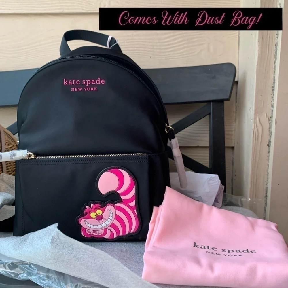 Kate Spade Cheshire Cat Disney X Black Nylon BackPack Alice in Wonderland Bag